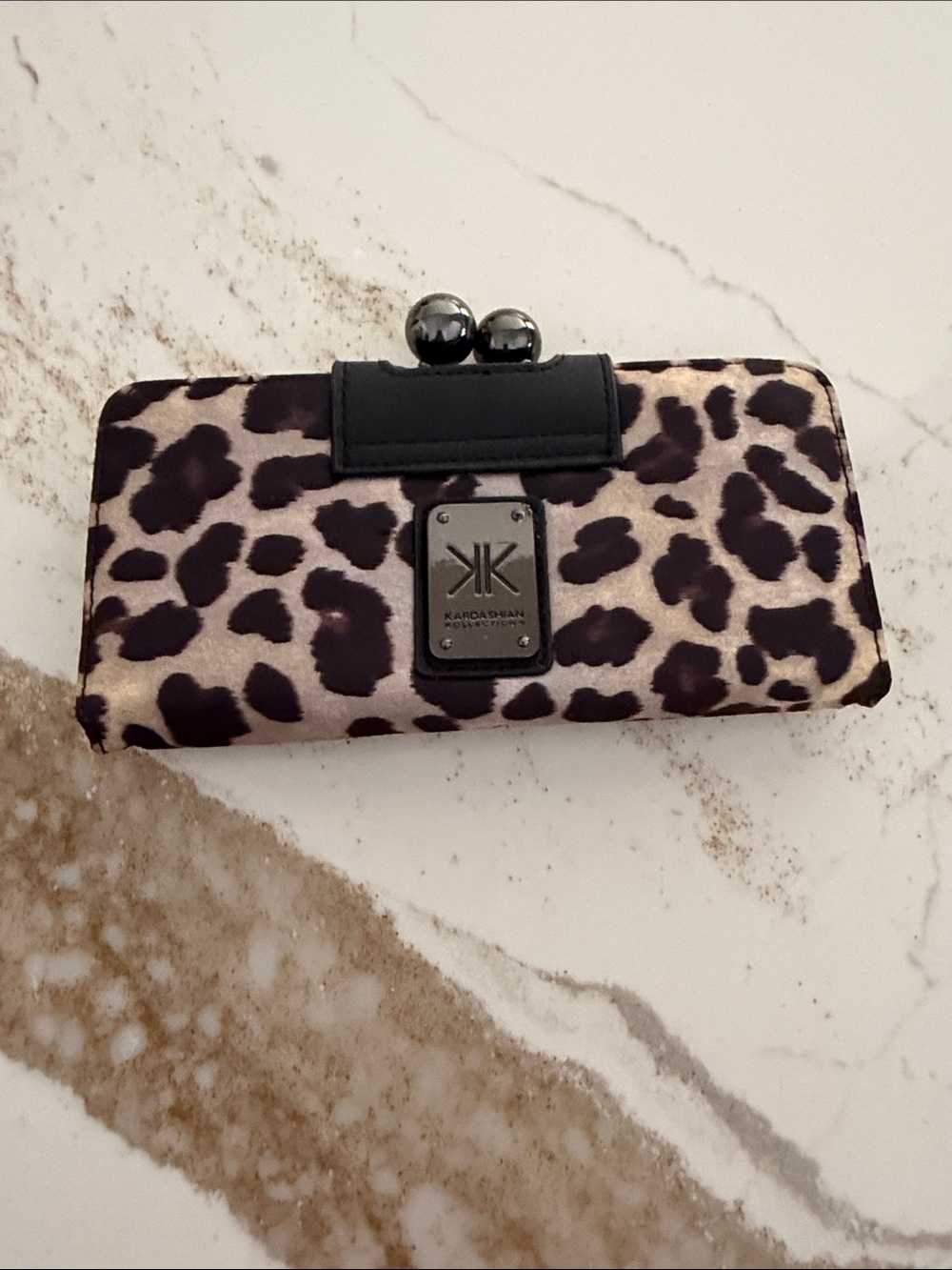 Kardashian Kollection Leopard Print Haircalf Clutch - Black & Cream